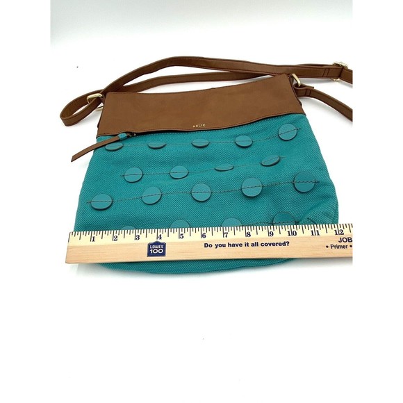 Relic Crossbody Shoulder Bag Purse Turquoise Aqua Blue Dot Accent Design - Picture 11 of 12